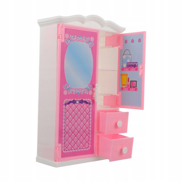 Mini armadio rosa per bambole in plastica con cassetti apribili, leggero e resistente