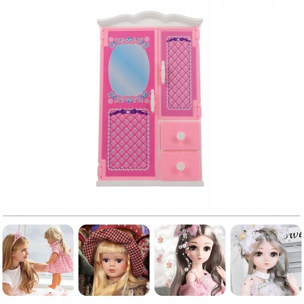 Mini armadio rosa per bambole in plastica con cassetti apribili, leggero e resistente