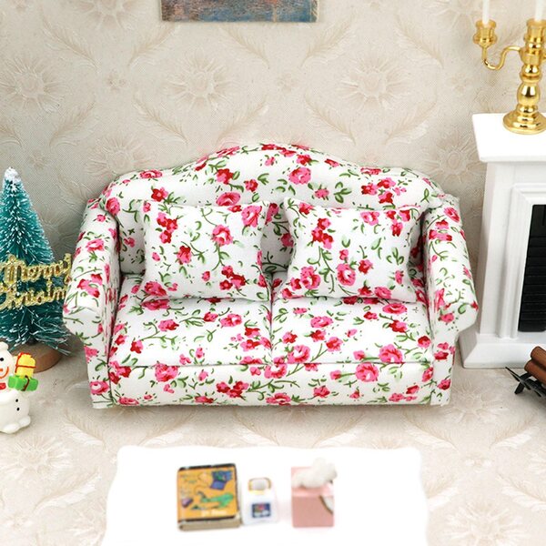 Sofa Miniatura 1:12 per Casa delle Bambole in Legno e Tessuto di Qualità