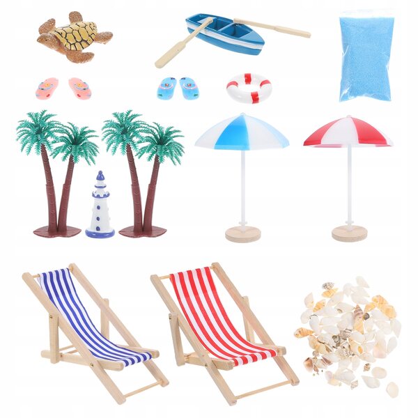 ZESTAW MINI PLAŻOWYCH OZDÓB W STYLU PLAŻOWYM DOMKU LALKI