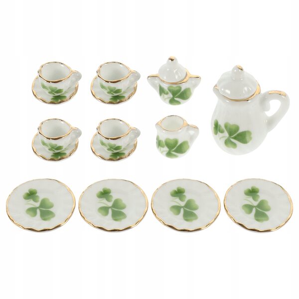 Buntes und widerstandsfähiges Keramik-Miniaturtassen- und Teekannen-Set für Puppenhäuser