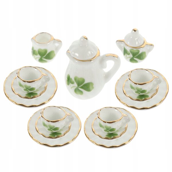 Buntes und widerstandsfähiges Keramik-Miniaturtassen- und Teekannen-Set für Puppenhäuser