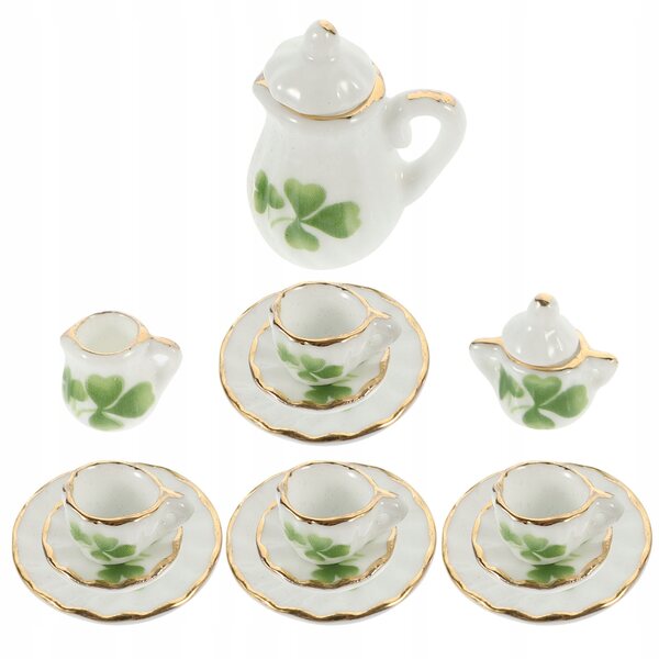 Buntes und widerstandsfähiges Keramik-Miniaturtassen- und Teekannen-Set für Puppenhäuser