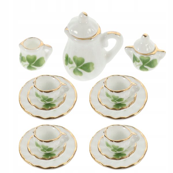 Buntes und widerstandsfähiges Keramik-Miniaturtassen- und Teekannen-Set für Puppenhäuser