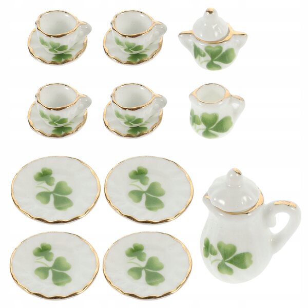 Buntes und widerstandsfähiges Keramik-Miniaturtassen- und Teekannen-Set für Puppenhäuser