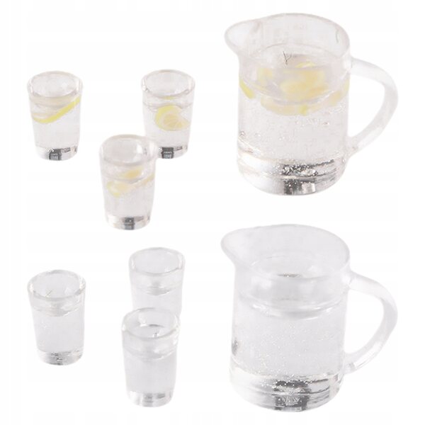 Miniature sæt kander og glas til dukkehus Transparent i harpiks