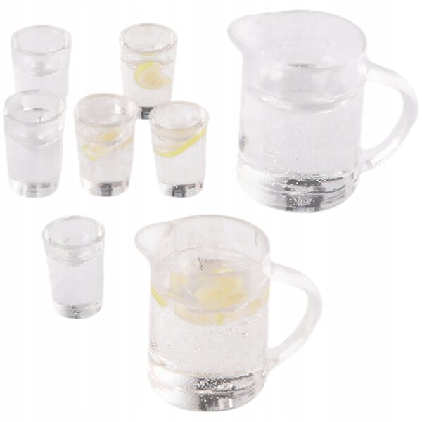 Miniature sæt kander og glas til dukkehus Transparent i harpiks