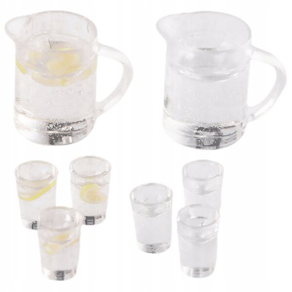 Miniature sæt kander og glas til dukkehus Transparent i harpiks