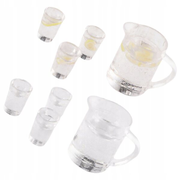 Miniature sæt kander og glas til dukkehus Transparent i harpiks