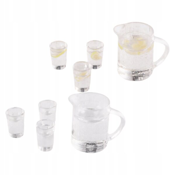 Miniature sæt kander og glas til dukkehus Transparent i harpiks