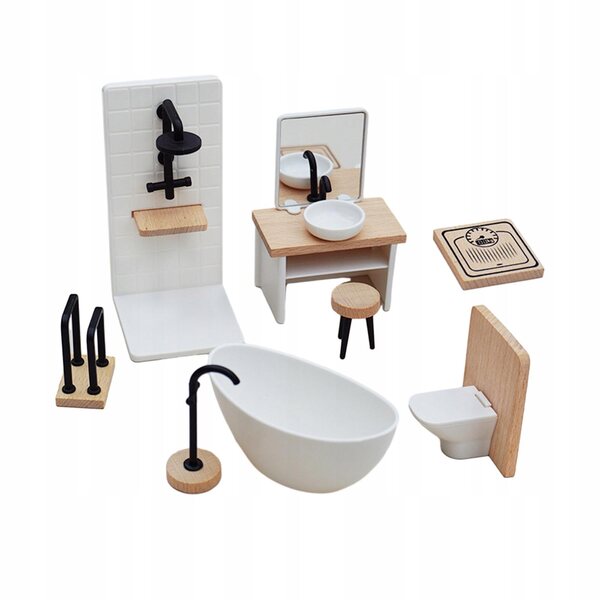 1:12 Puppenhaus-Miniatur-Badezimmerset aus Holz mit klassischem Zubehör