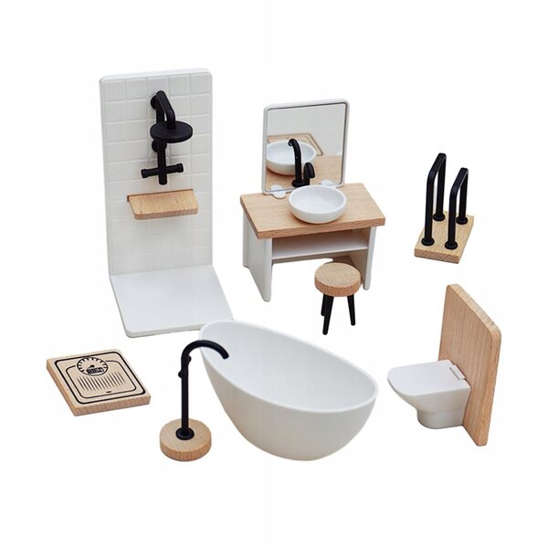 1:12 Puppenhaus-Miniatur-Badezimmerset aus Holz mit klassischem Zubehör