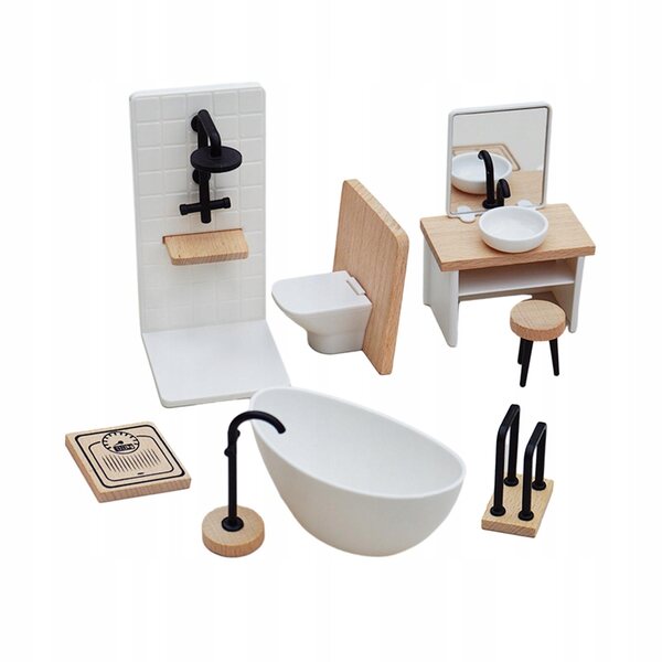 1:12 Puppenhaus-Miniatur-Badezimmerset aus Holz mit klassischem Zubehör