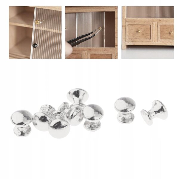 8x Metalltürknöpfe für 1:12 Puppenhaus-Miniaturzubehör Silber