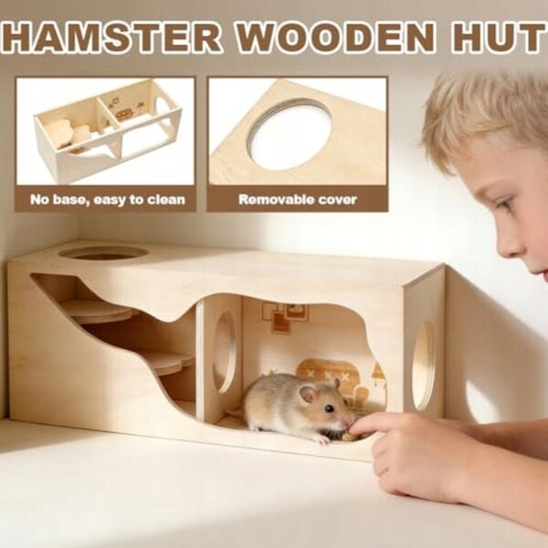 Hamsterhaus aus Holz mit Magnetmontage und mehrstöckigen Räumen