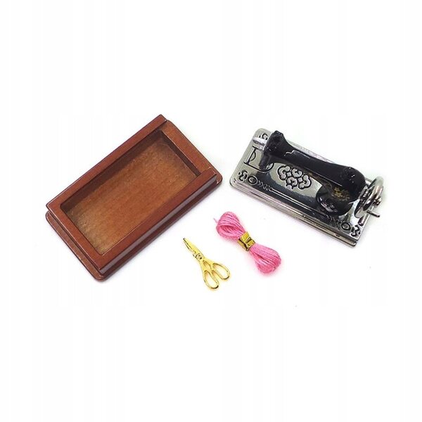 Macchina da Cucire 1/12 Miniatura per Casa delle Bambole in Legno e Metallo