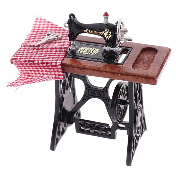 Macchina da Cucire 1/12 Miniatura per Casa delle Bambole in Legno e Metallo