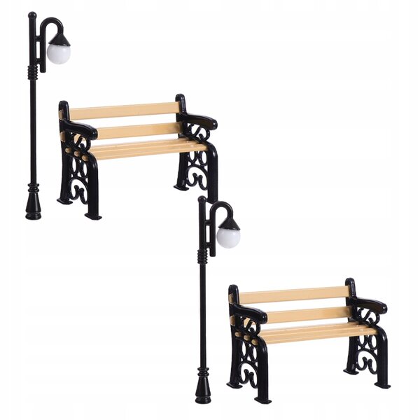 Lampadaires miniatures et bancs d'extérieur en résine et métal pour décorations