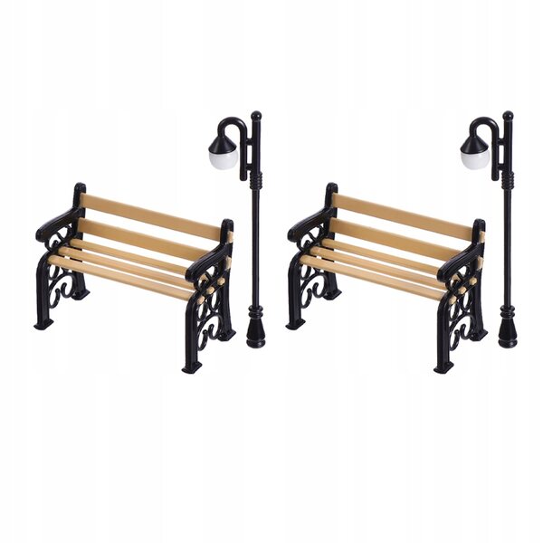 Lampadaires miniatures et bancs d'extérieur en résine et métal pour décorations