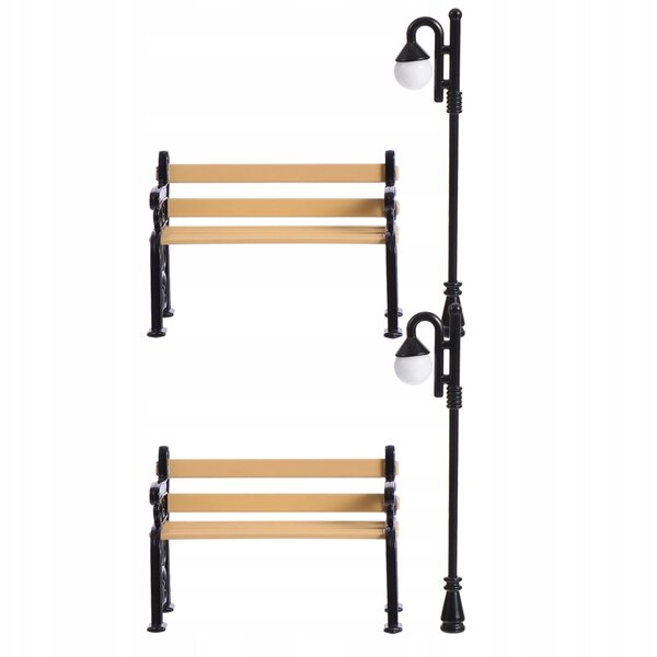 Lampadaires miniatures et bancs d'extérieur en résine et métal pour décorations
