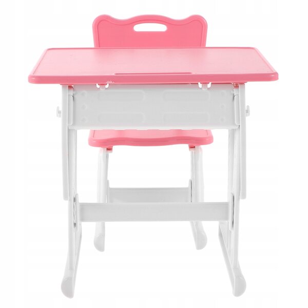 Mini-Set in Weiß und Rosa: Schreibtisch und Stuhl aus Kunststoff für das Puppenhaus