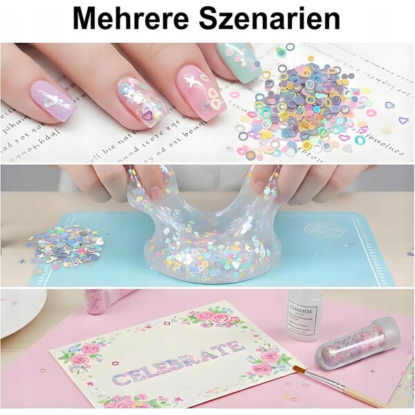 Cekiny-Mix 20 Stück in farbigen Behältern für Dekorationen und Heimwerker