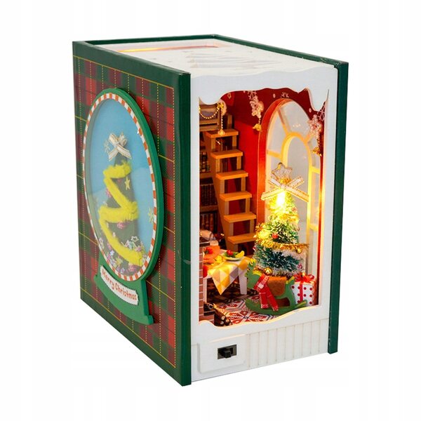 Kit DIY Casa delle Bambole Natalizia in Legno con LED e Puzzle 3D