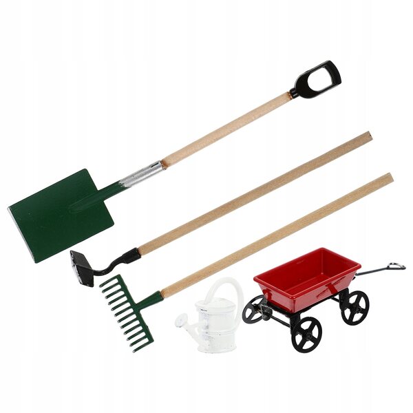 Set Mini Strumenti da Giardino per Casa delle Bambole con Annaffiatoio e Carretto