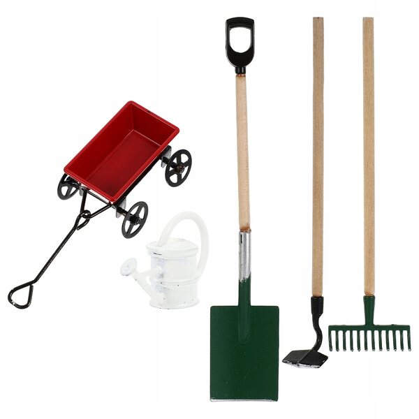Set Mini Strumenti da Giardino per Casa delle Bambole con Annaffiatoio e Carretto