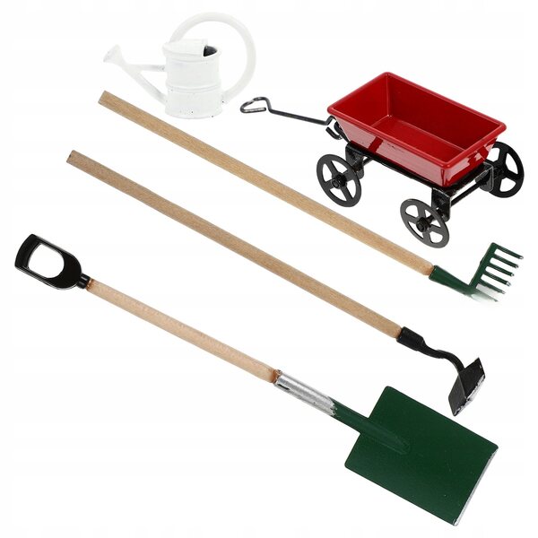 Set Mini Strumenti da Giardino per Casa delle Bambole con Annaffiatoio e Carretto