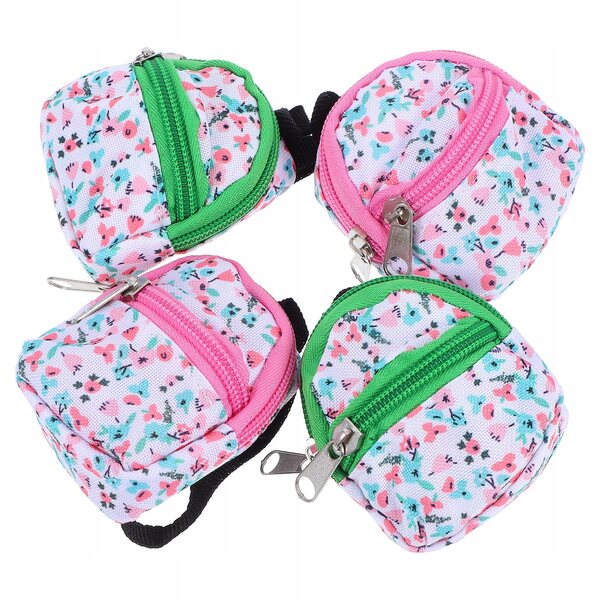 Set 4 Mini Zainetti per Case delle Bambole con Dettagli Realistici in Tessuto