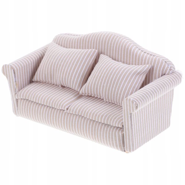 Beigefarbenes Mini-Sofa aus Holz für Puppenhaus – Vintage-Dekoration