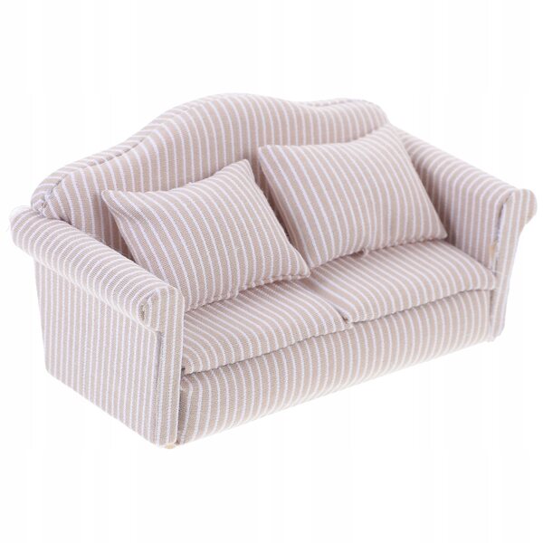Beigefarbenes Mini-Sofa aus Holz für Puppenhaus – Vintage-Dekoration