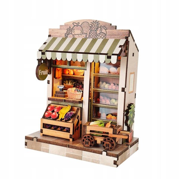 3D-Puppenhaus-Miniatur-Set mit LED-Lichtern und Holzzubehör