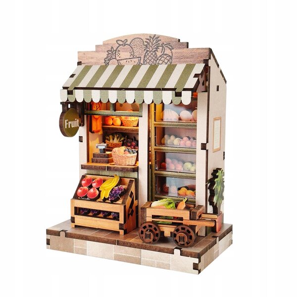 3D-Puppenhaus-Miniatur-Set mit LED-Lichtern und Holzzubehör