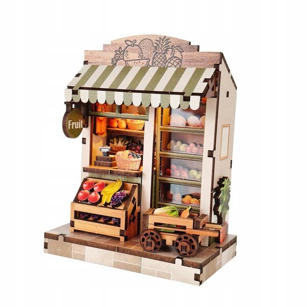 3D-Puppenhaus-Miniatur-Set mit LED-Lichtern und Holzzubehör