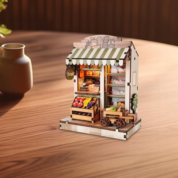 3D-Puppenhaus-Miniatur-Set mit LED-Lichtern und Holzzubehör