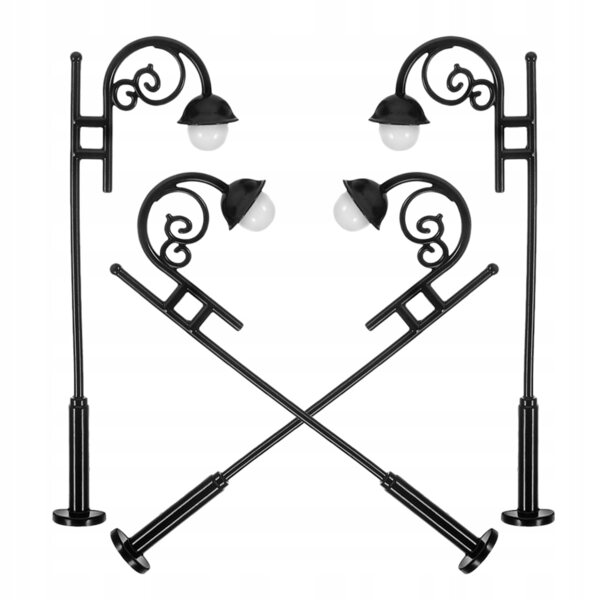 Lot de 4 mini lampadaires noirs pour ameublement pour maisons de poupées et modélisme