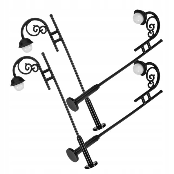 Lot de 4 mini lampadaires noirs pour ameublement pour maisons de poupées et modélisme