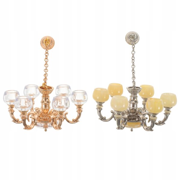 Set 2 Miniature Lampadari Decorativi in Metallo per Casa delle Bambole 1:12