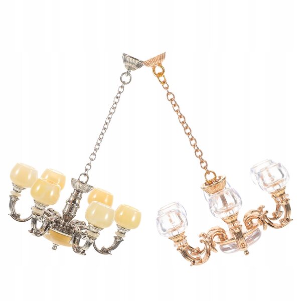 Set 2 Miniature Lampadari Decorativi in Metallo per Casa delle Bambole 1:12