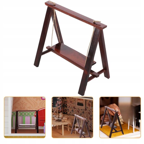Mini altalena in legno decorativa per casa in miniatura, realistica e compatta