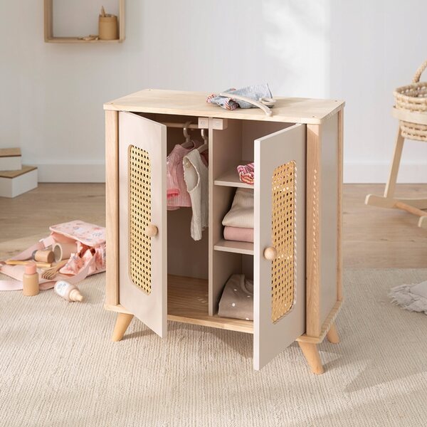 Howa Miniflowers - Armadio in legno per bambole con appendiabiti e ripiani