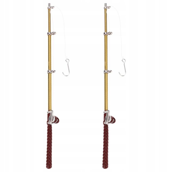 Set 2 Mini Canne da Pesca per Decorazione Case delle Bambole 13,5 cm