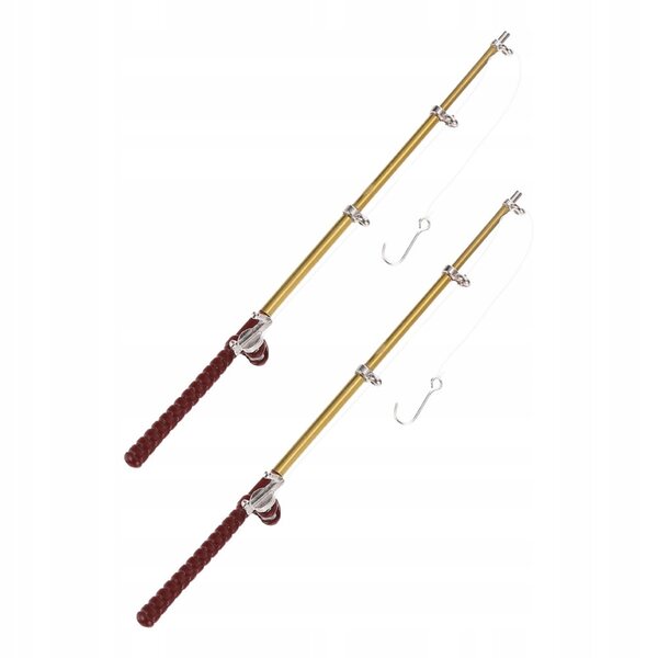 Set 2 Mini Canne da Pesca per Decorazione Case delle Bambole 13,5 cm