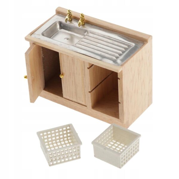 Szafka kuchenna drewniana 1:12 per la casa delle bambole, con lavabo