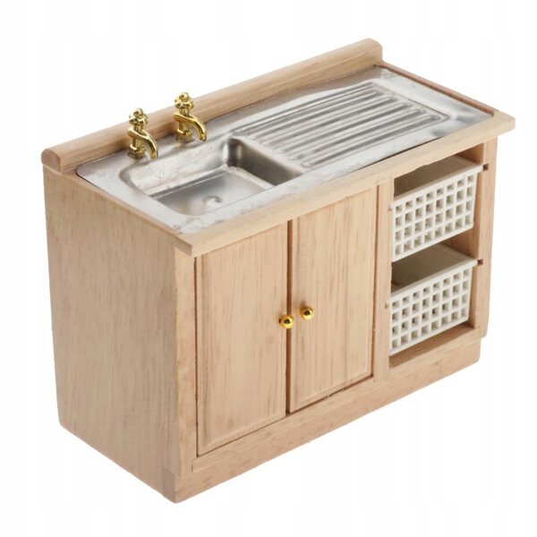 Szafka kuchenna drewniana 1:12 per la casa delle bambole, con lavabo