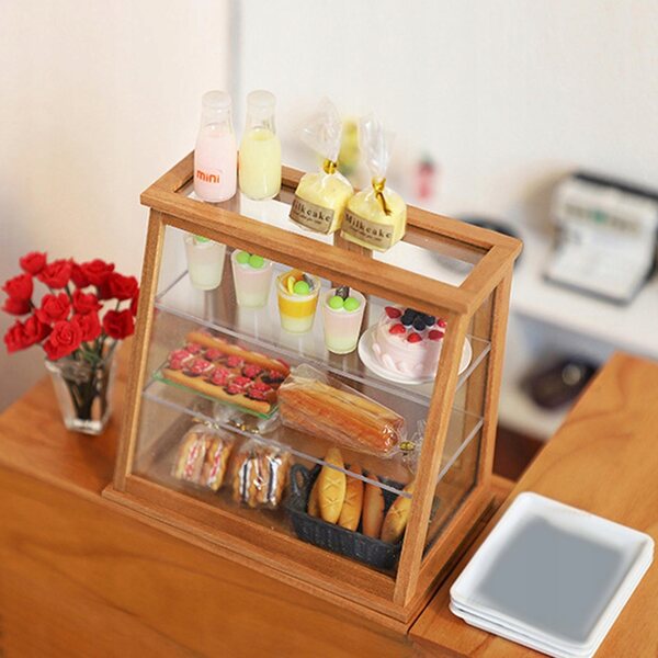 1:12 Puppenhaus-Miniatur-Kuchenschrank aus Holz – Vitrine mit 3 Ebenen