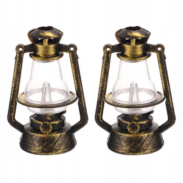 Mini lampade a olio vintage per casette delle bambole, set 2 pezzi, dettaglio realistico