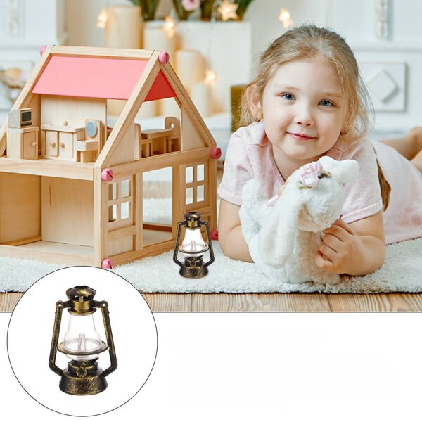 Mini lampade a olio vintage per casette delle bambole, set 2 pezzi, dettaglio realistico